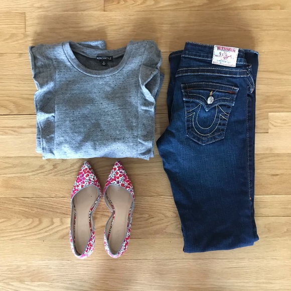 HPπ NWT J. Crew Factory Gray Ruffle-Trim Pullover - Picture 4 of 7